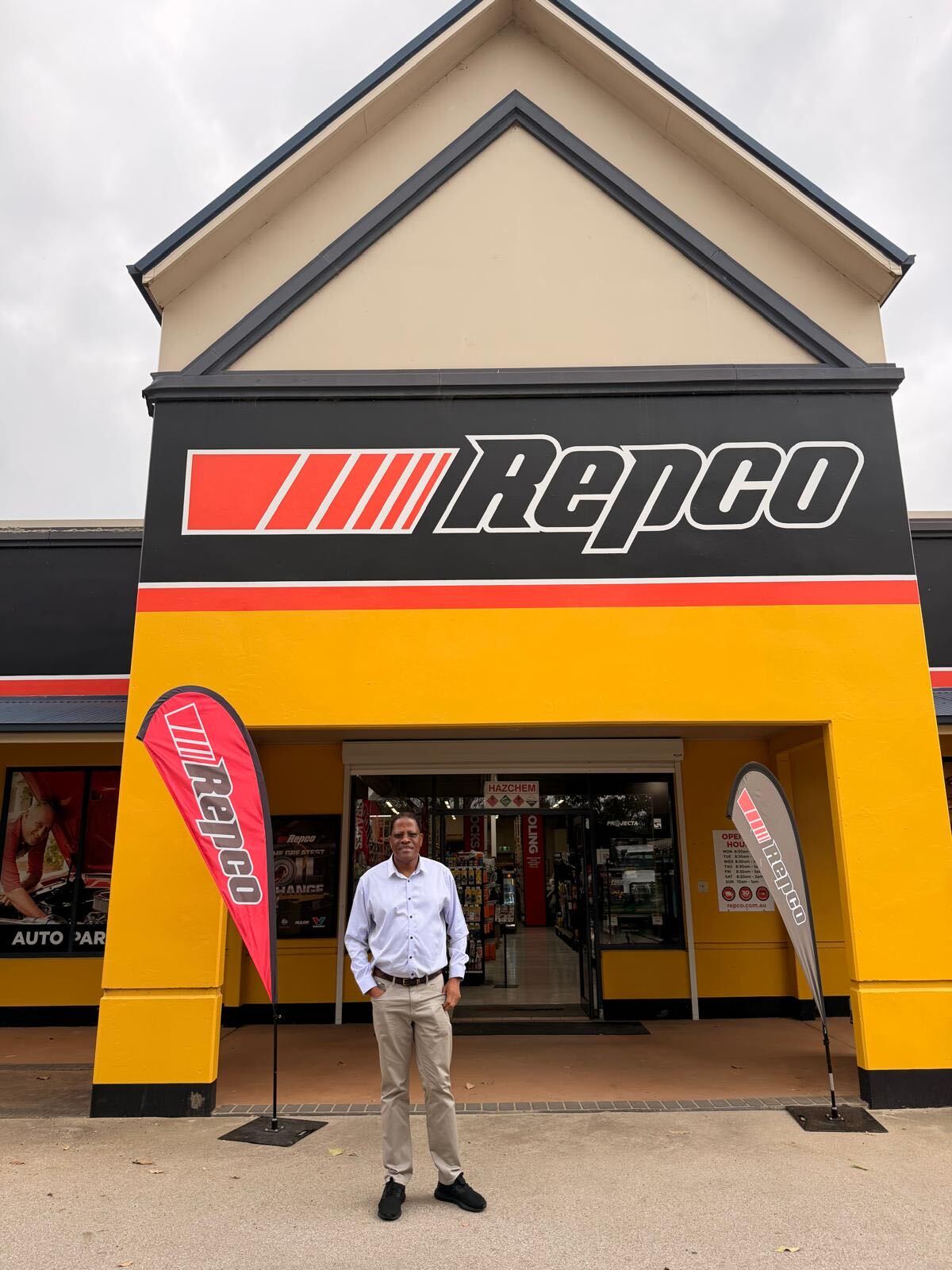 Sanders Muleya outside a Repco commercial property